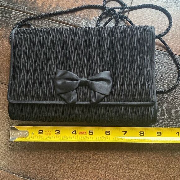 Carla Marchi clutch evening bag black bow prom wedding satin - Picture 8 of 9
